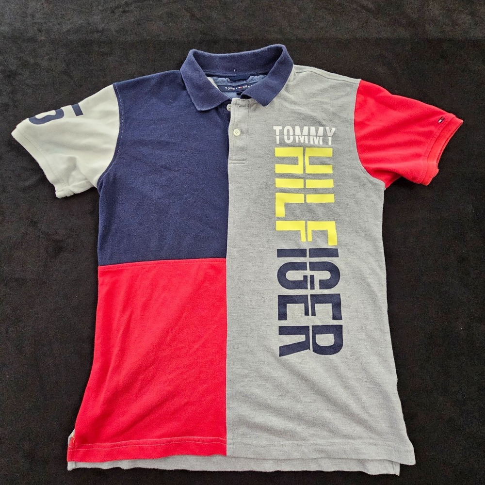 Tommy Hilfiger Gray Short Sleeve Colorblock Polo‎ Shirt Boys XL